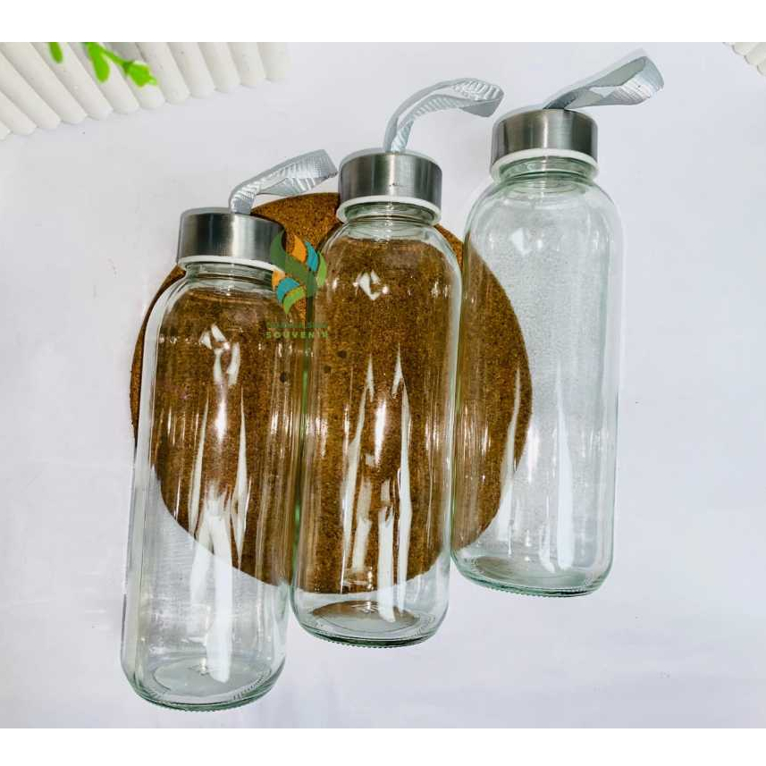Souvenir Botol Minum 420ml Termos Kaca Bening Botol Tumbler Infused Water Kaca Bening Polos