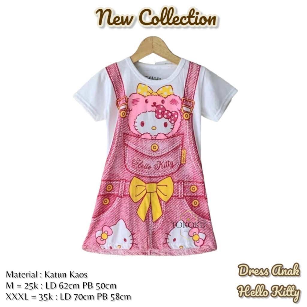 TOKOKU Dress Hello Kitty Anak Perempuan Bahan Kaos
