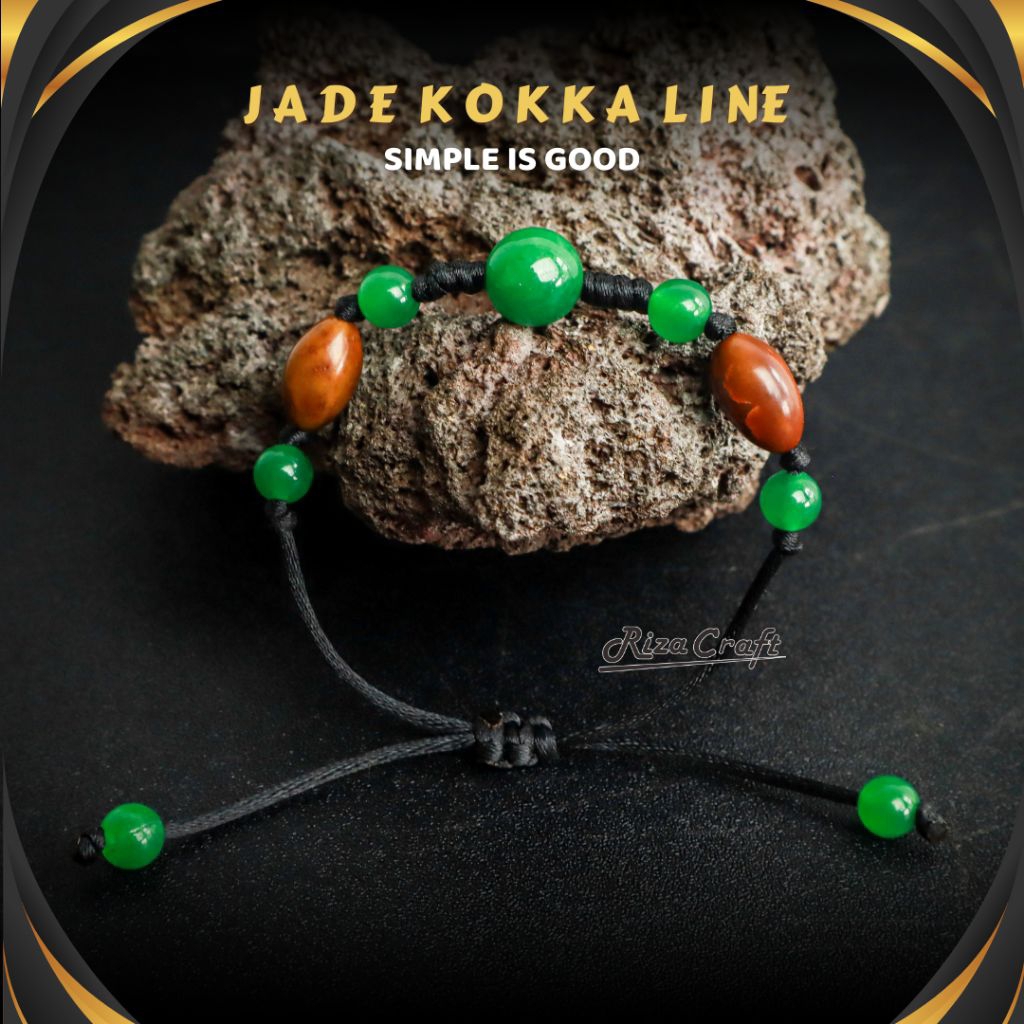 Gelang Tali Hitam Aesthetic Merah Batu Giok Hijau Cina ASLI 100% Original Bersertifikat Pria Wanita