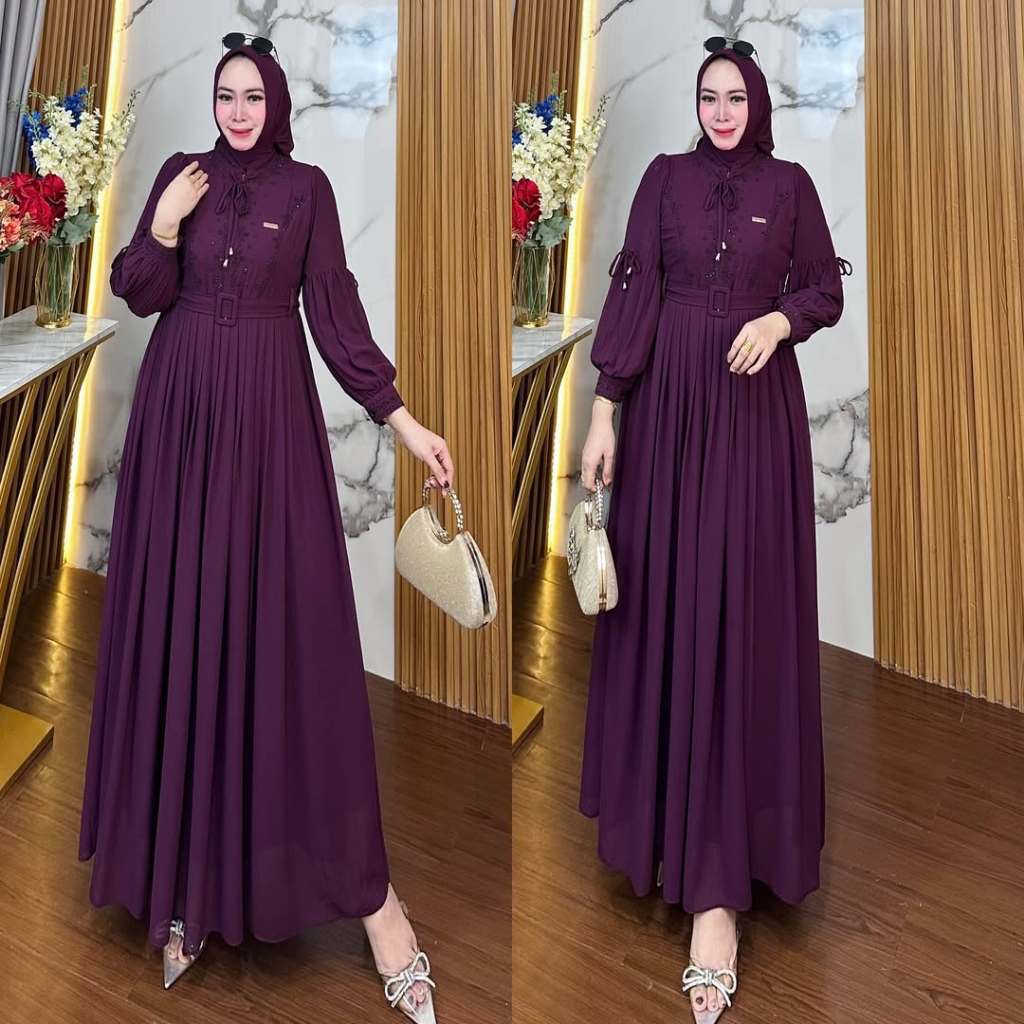 Baju Gamis Wanita Viral Burgundy Dan Emerald Blue // Khalista Dress Gamis Lebaran 2026 Model Terbaru