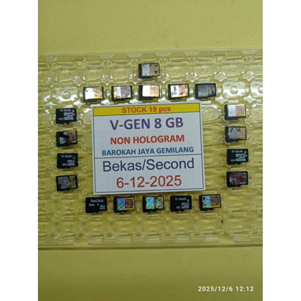 Memory Card Micro SD 8 GB Bekas atau 8GB Second Merk V-Gen VGen NON HOLOGRAM