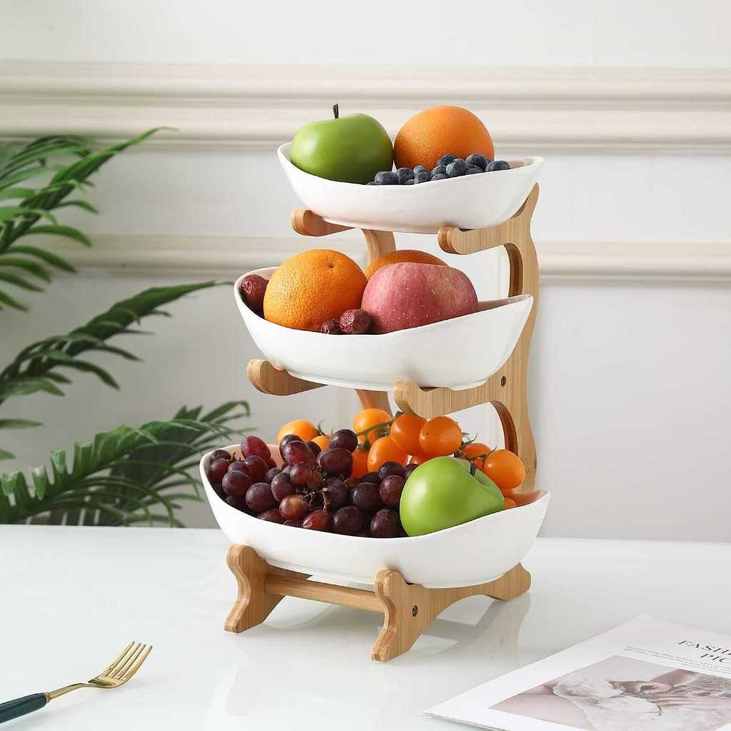 Rak Susun Tier Fruit Bowl Display Stand Snack Plate 3 Tier