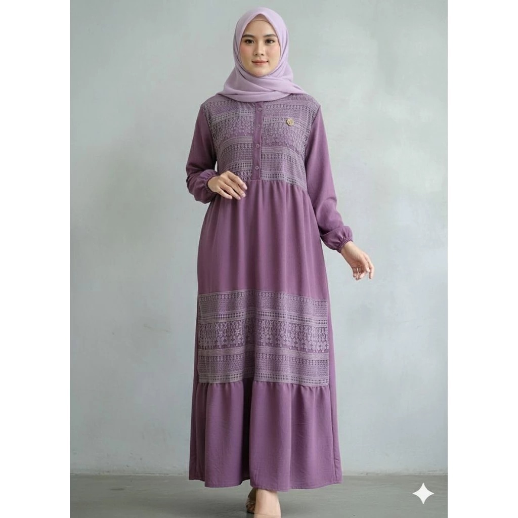 KAYLA DRESS // GAMIS MUSLIM / DRESS BRUKAT KAYLA GAMIS PESTA MEWAH CRINKLE MIX BRUKAT DRESS GAMIS