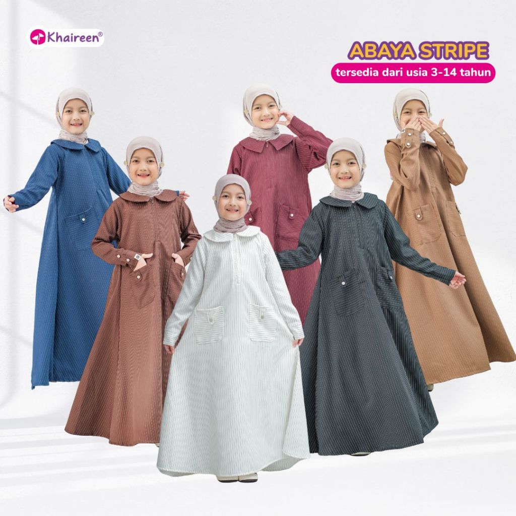 KHAIREEN Abaya Stripe Gamis Motif Anak Remaja Tanggung 3-14 tahun Syari Terbaru