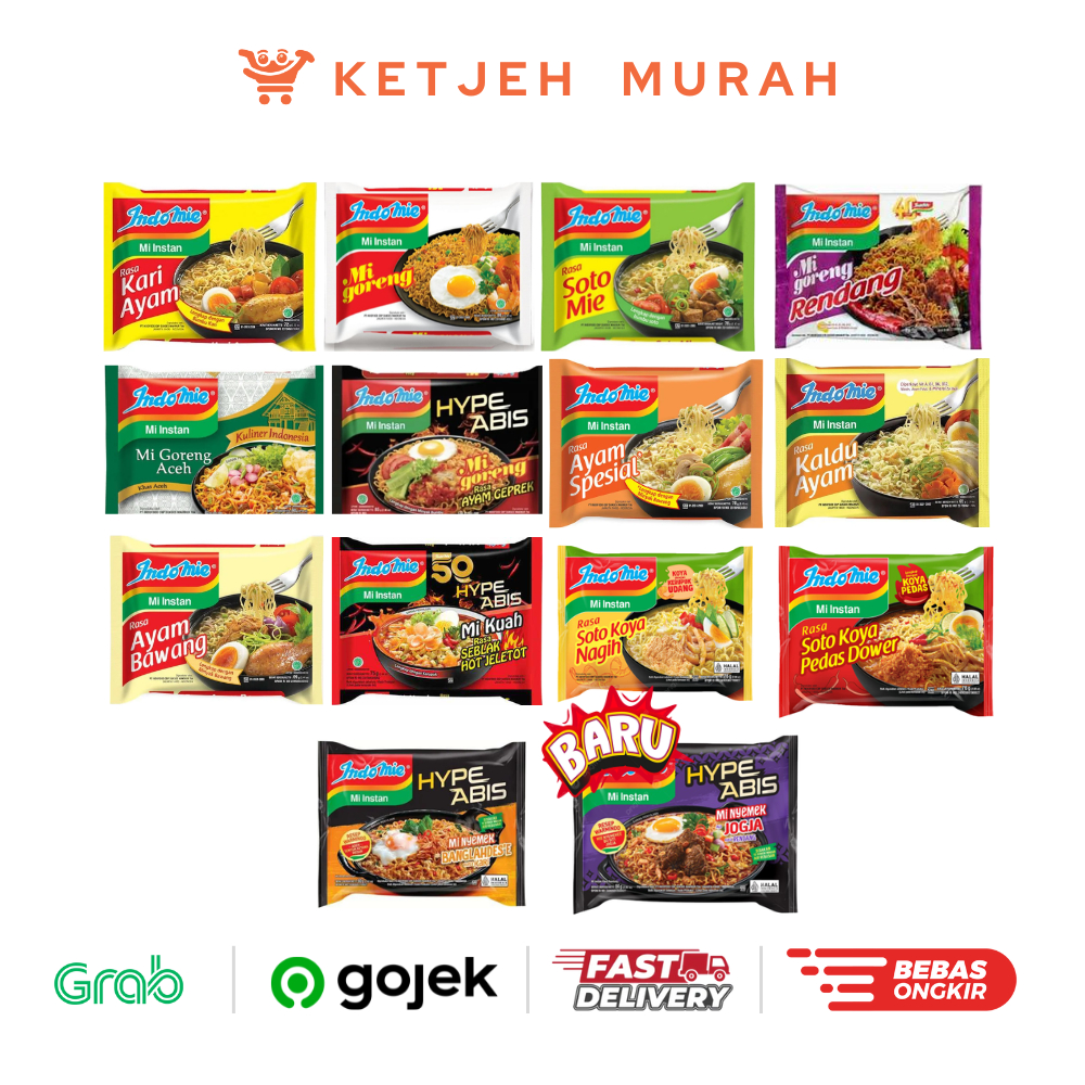 Indomie Mie Instant Rasa Goreng / Kaldu Ayam / Kari Ayam / Soto / Ayam Bawang / Ayam Spesial / Renda