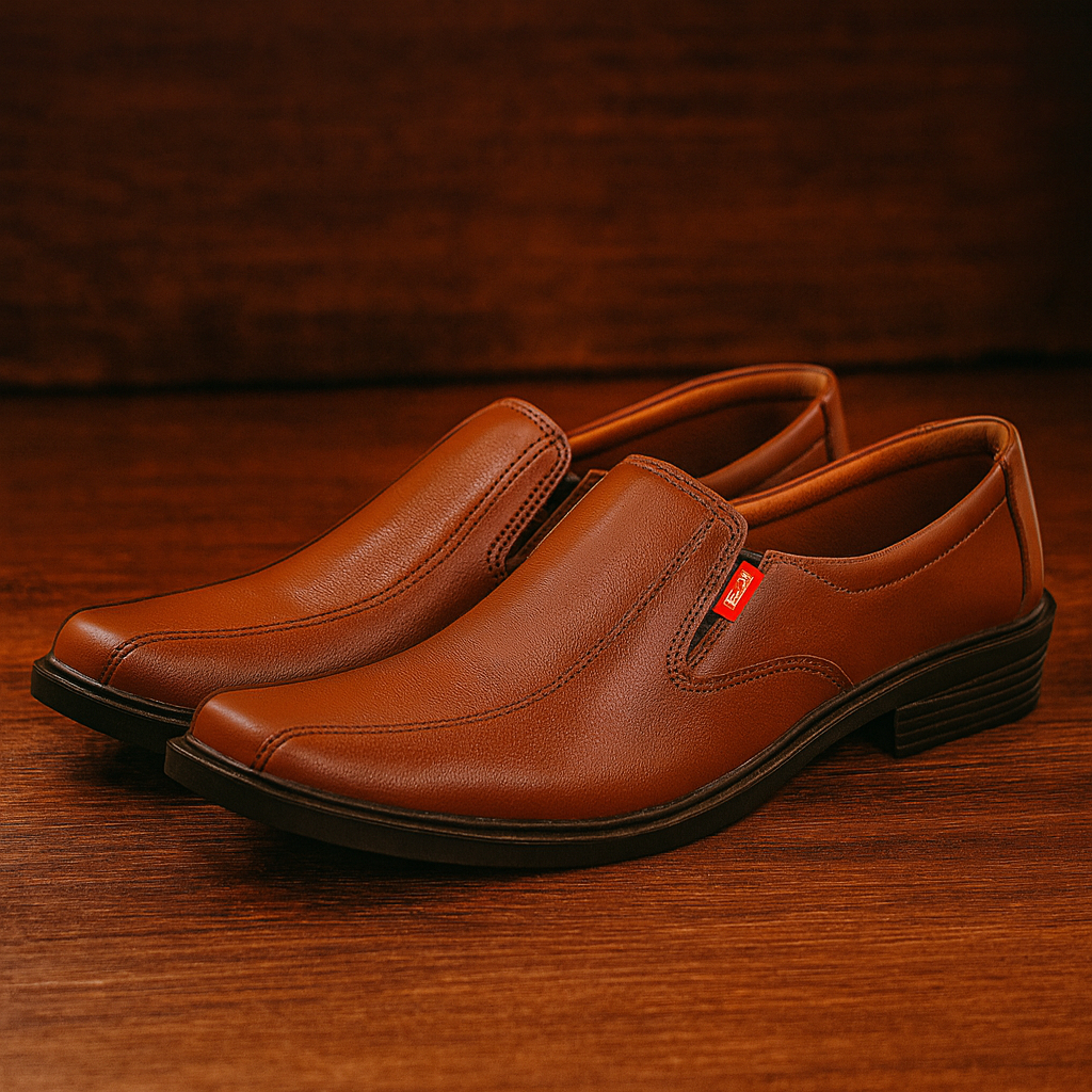 Sepatu Pantofel Pria Kulit Coklat Slip-On Elegan Kerja Formal