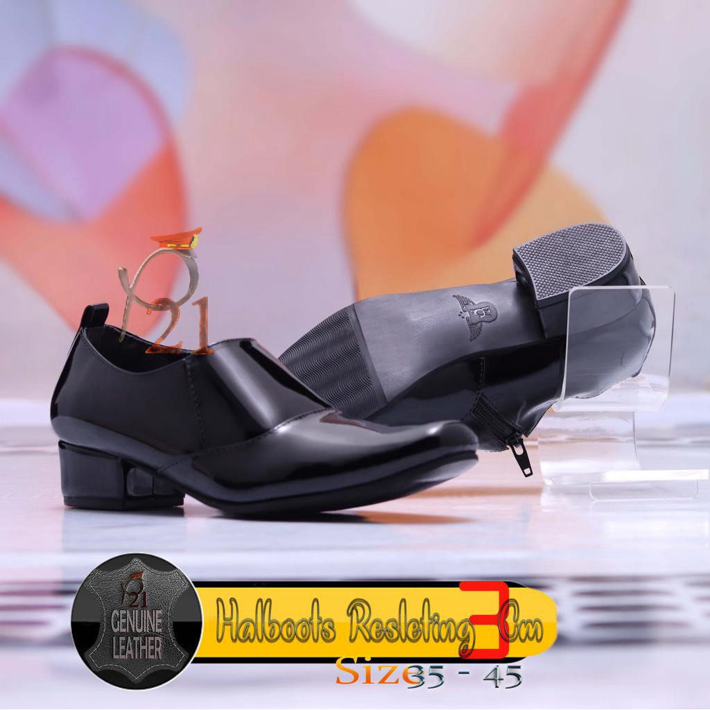 Sepatu P21- Hallboots polwan resleting kilap/ Sepatu pdh polwan/ Sepatu kantor wanita/ Sepatu polwan