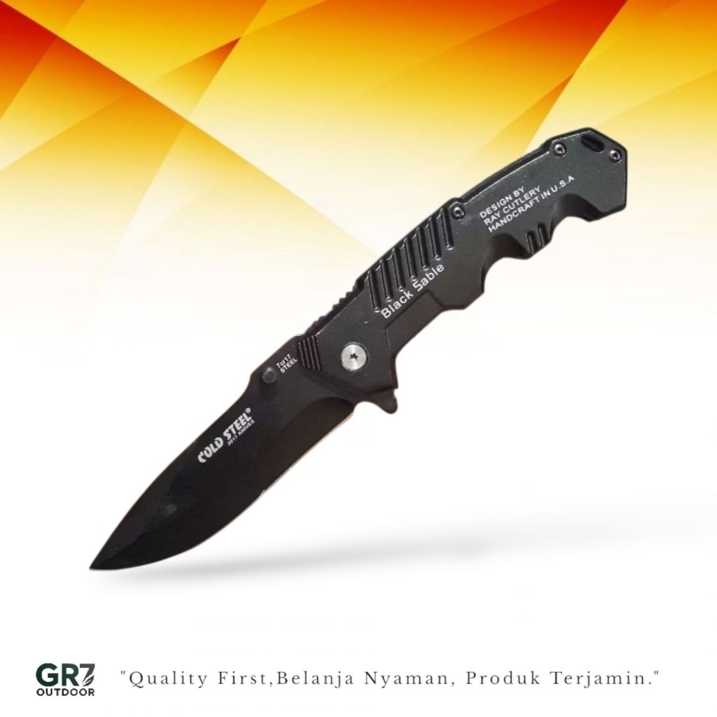 Pisau Survival Lipat Outdoor Cold Steel Black Sable Solid Steel Ergonomis
