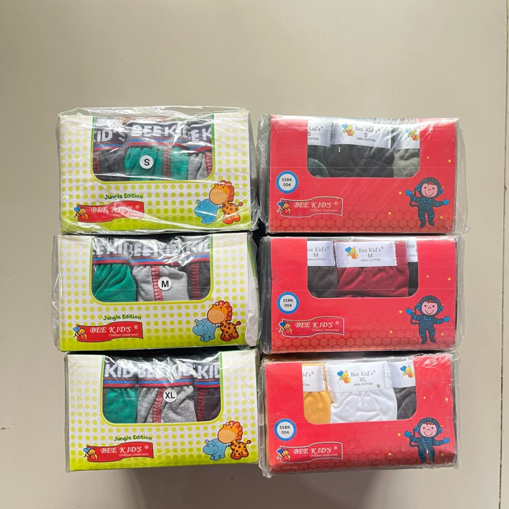 GROSIR 1 Lusin (12 pcs) Celana Dalam bee kids/ CD anak karet kolor/CD anak karet boxer/under wear an