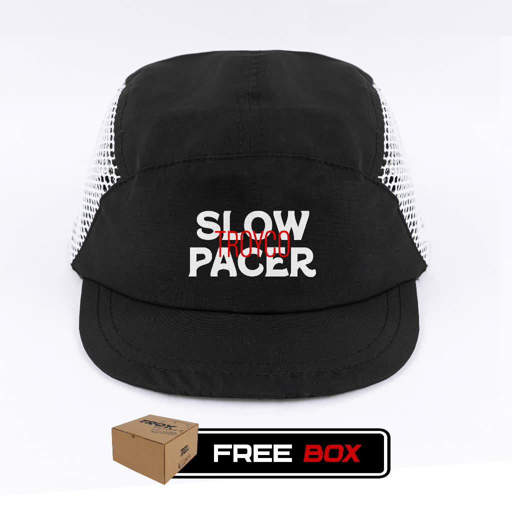 [Free Box] Troy Company Active Cap Cycling Cap Black White Slow Pacer - Topi Outdoor Topi Lari Topi Sepeda Hitam Putih ACD 3471