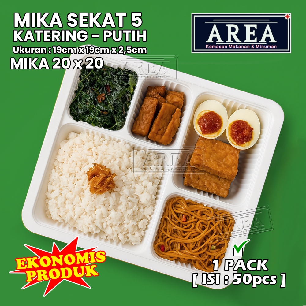[1pack isi 50pcs] Mika Sekat 5 Putih Ukuran 20cm x 20cm untuk Dus Kotak Makan/Mika Plastik Sekat