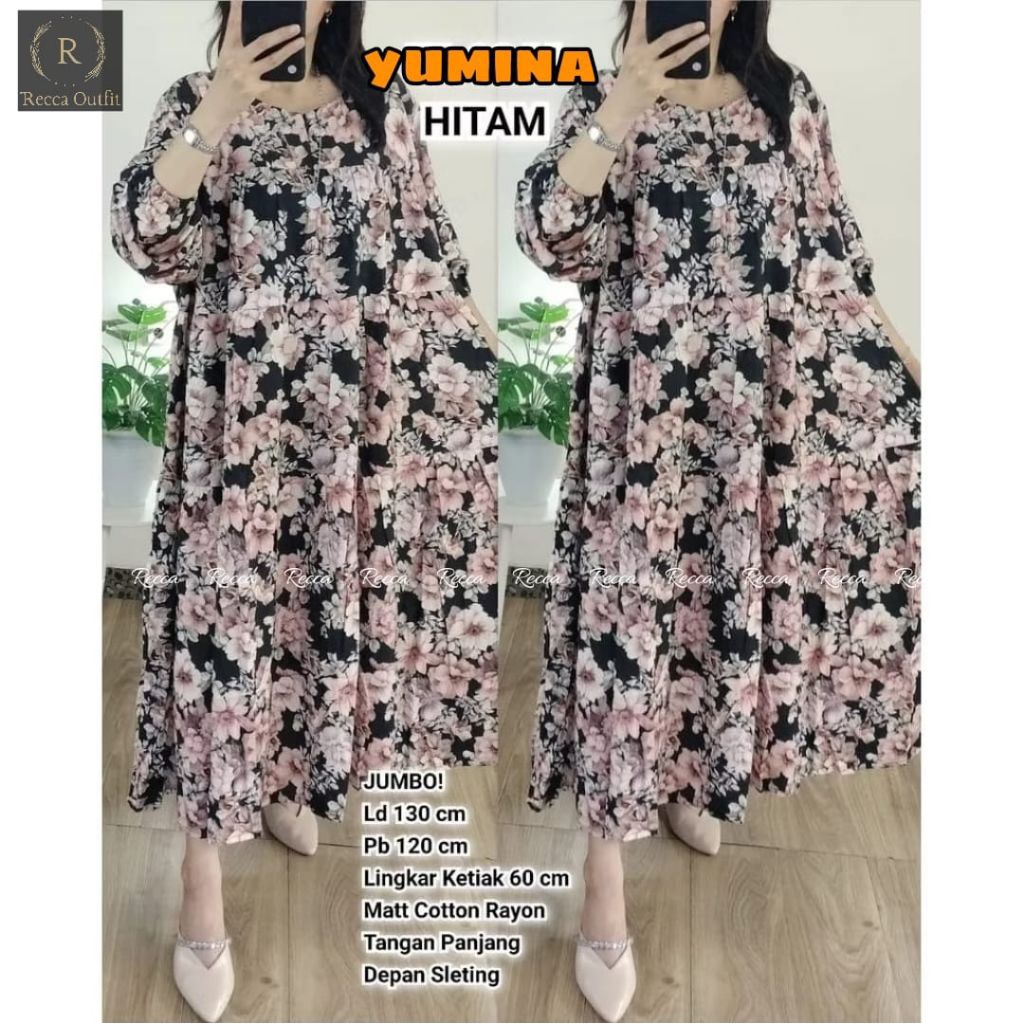 YIMINA LONG TUNIK JUMBO COTTON RAYON PREMIUM/TUNIC MIDI OVERSIZE MOTIF BUNGA LD 130 CM FIT XXXL