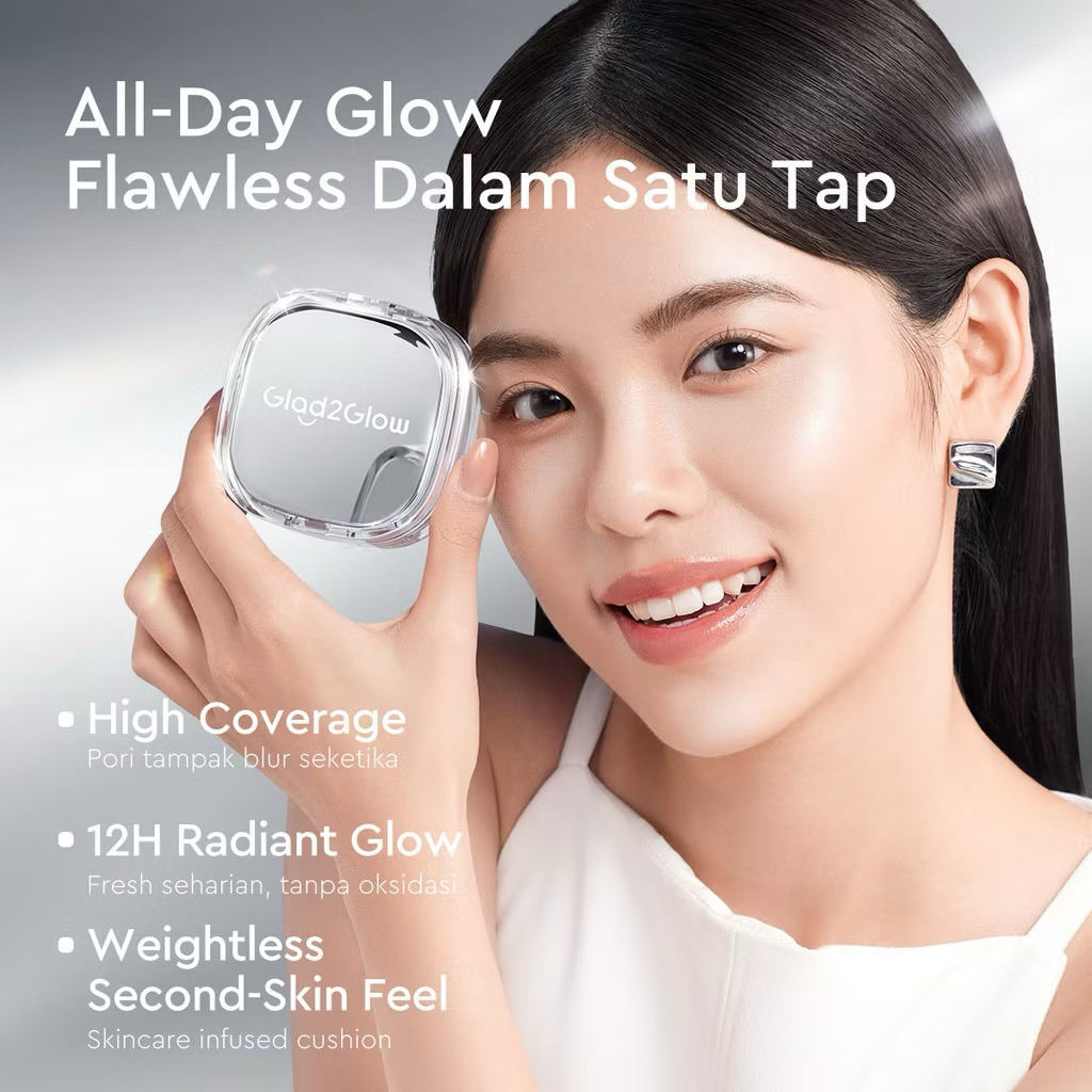 GLAD2GLOW Silver Cushion  Perfect Glow Cover Cushion G2G Glow Cushion Make Up Foundation Glowing Cus