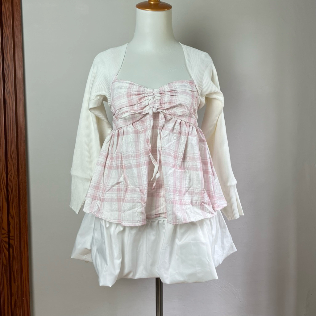 nitshui - Yuan One Set Get TankTop ( Outer ) Motif Plaid Kotak-Kotak Korean Style Dan Cardigan Knit 