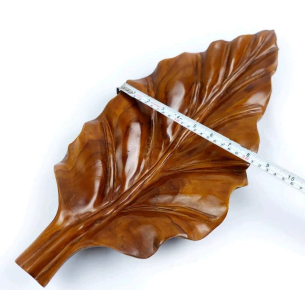 Kerajinan Kayu Jati Ukir / Piring Buah Bentuk Daun Bahan Kayu Jati Asli Alami / Kayu Ukir