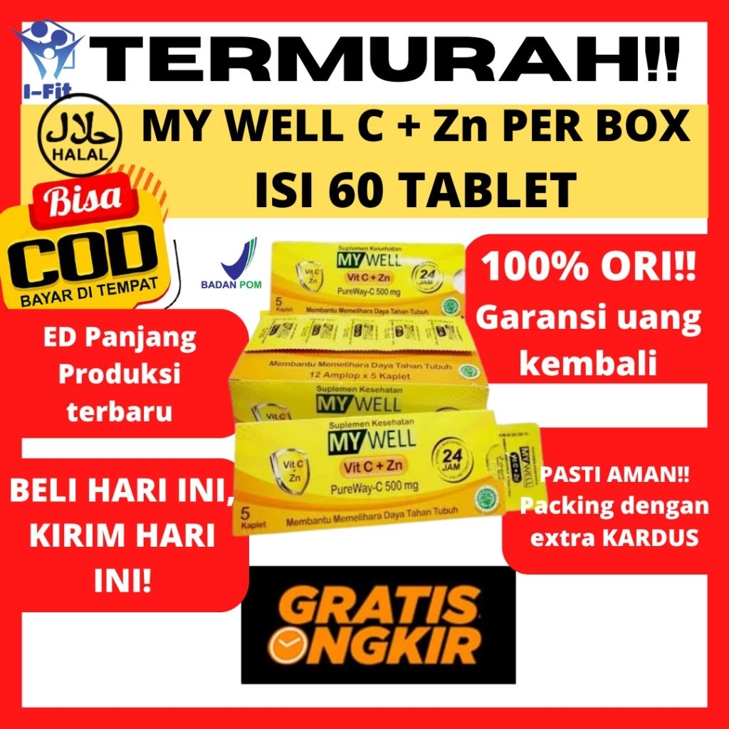 My Well Vit C + Zn Vitamin C Zink Zinc 500 mg per Box isi 60 kaplet
