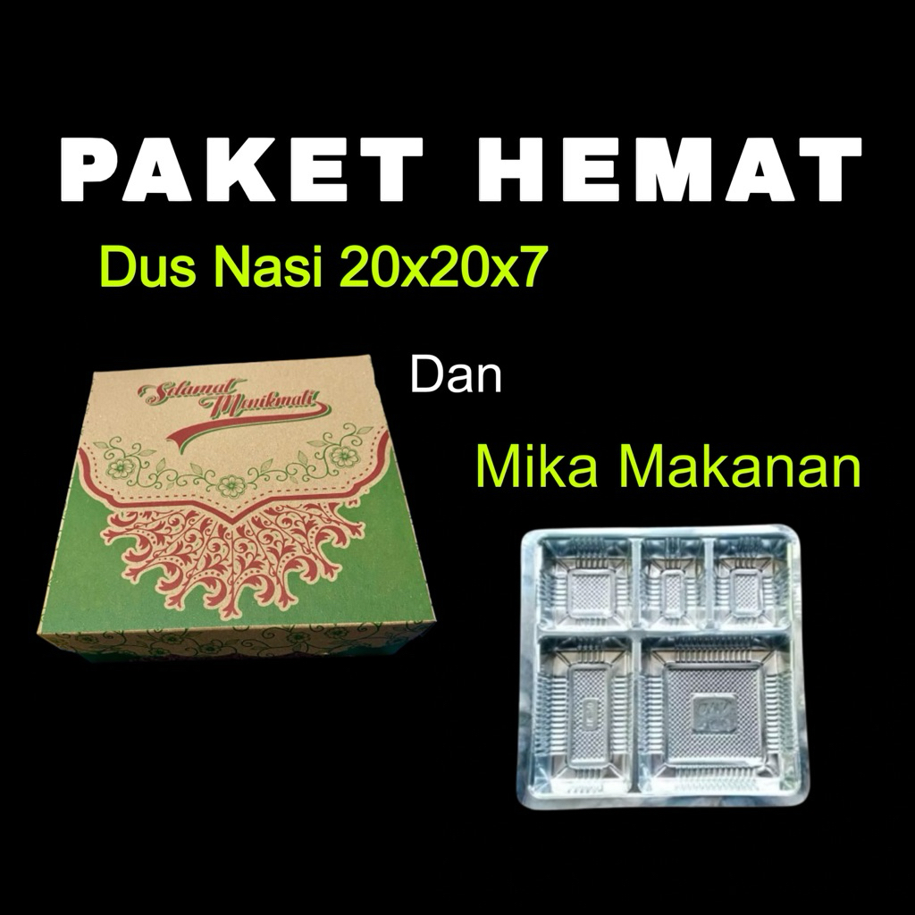 DUS NASI DAN MIKA SEKAT 5 || PAKET DUS NASI UK 20x20x7 DAN MIKA MAKANAN || PAKET 2 in 1 ||