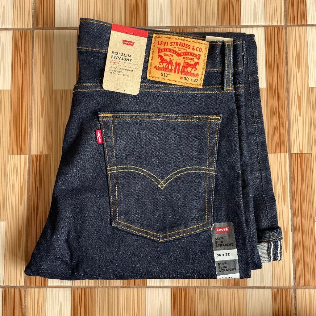 LEVIS 513 SELVEDGE / SIZE 36X32 SLIM STRAIGHT BLUE INDIGO