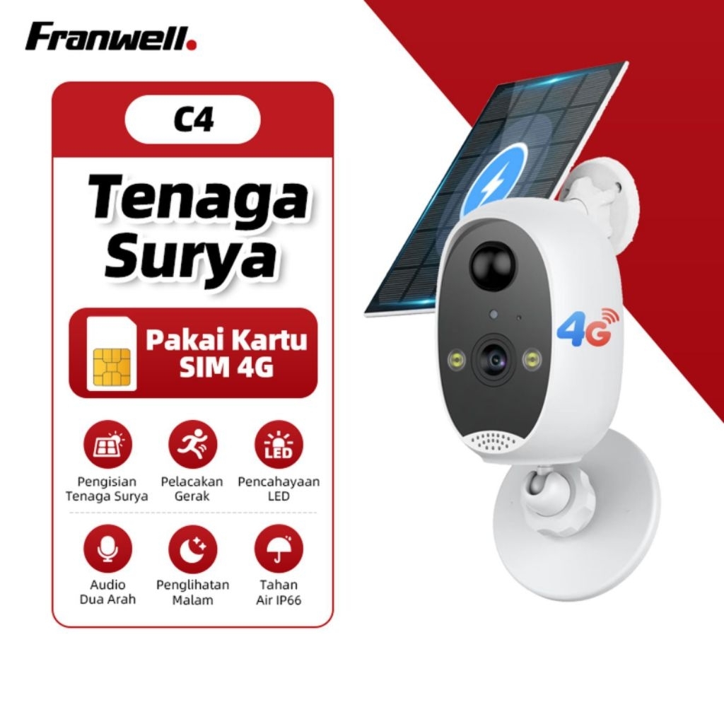 CCTV TENAGA SURYA - Franwell C4 4G (Pakai kartu sim 4G & Baterai)