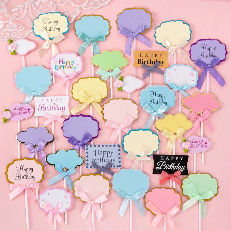 Topper 5pcs Kertas Template Tulis Nama Memo Kertas Dekorasi Hiasan Kue Ulang Tahun Happy Birthday Ca