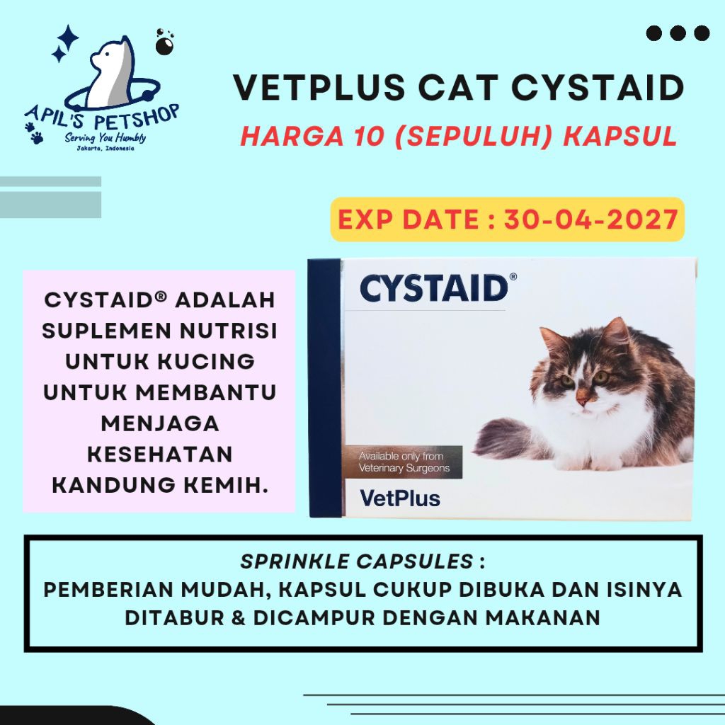 VETPLUS CYSTAID PLUS CAT - CYSTAID SUPLEMEN UNTUK KUCING SULIT PIPIS HARGA PER 10 KAPSUL