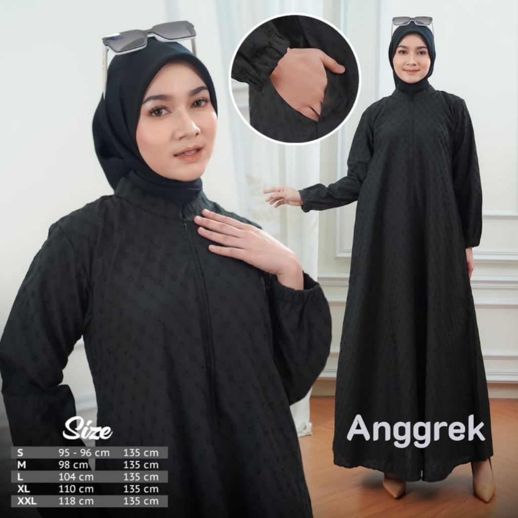 ADeliya _ Seroja Gamis Polos Hitam / Gamis Katun Bordir