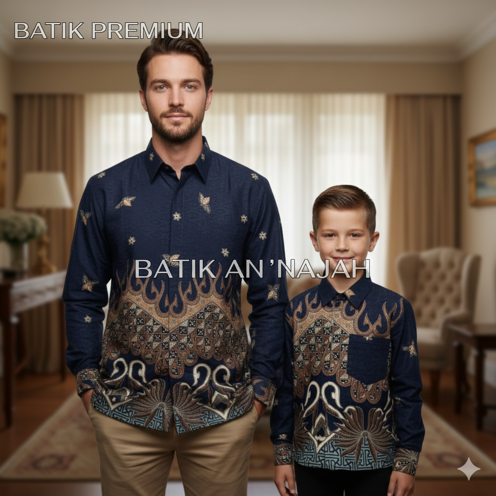 BIRU NAVY BATIK ATBM DOBY PREMIUM COUPLE AYAH DAN ANAK MEWAH MODEREN