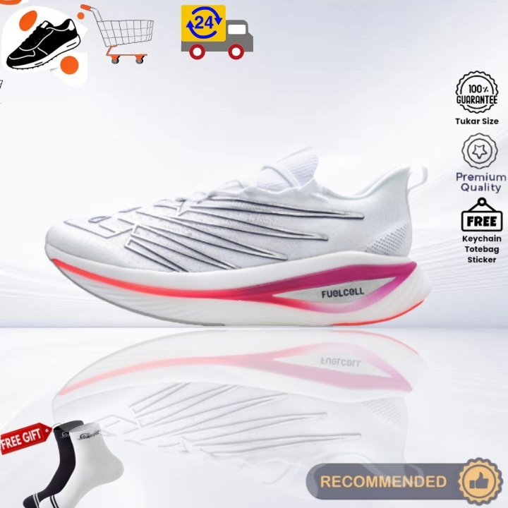 Sepatu Lari New Balance FuelCell SC Elite v3 Original White Pink Red FuelCell Carbon Plate Unisex Se