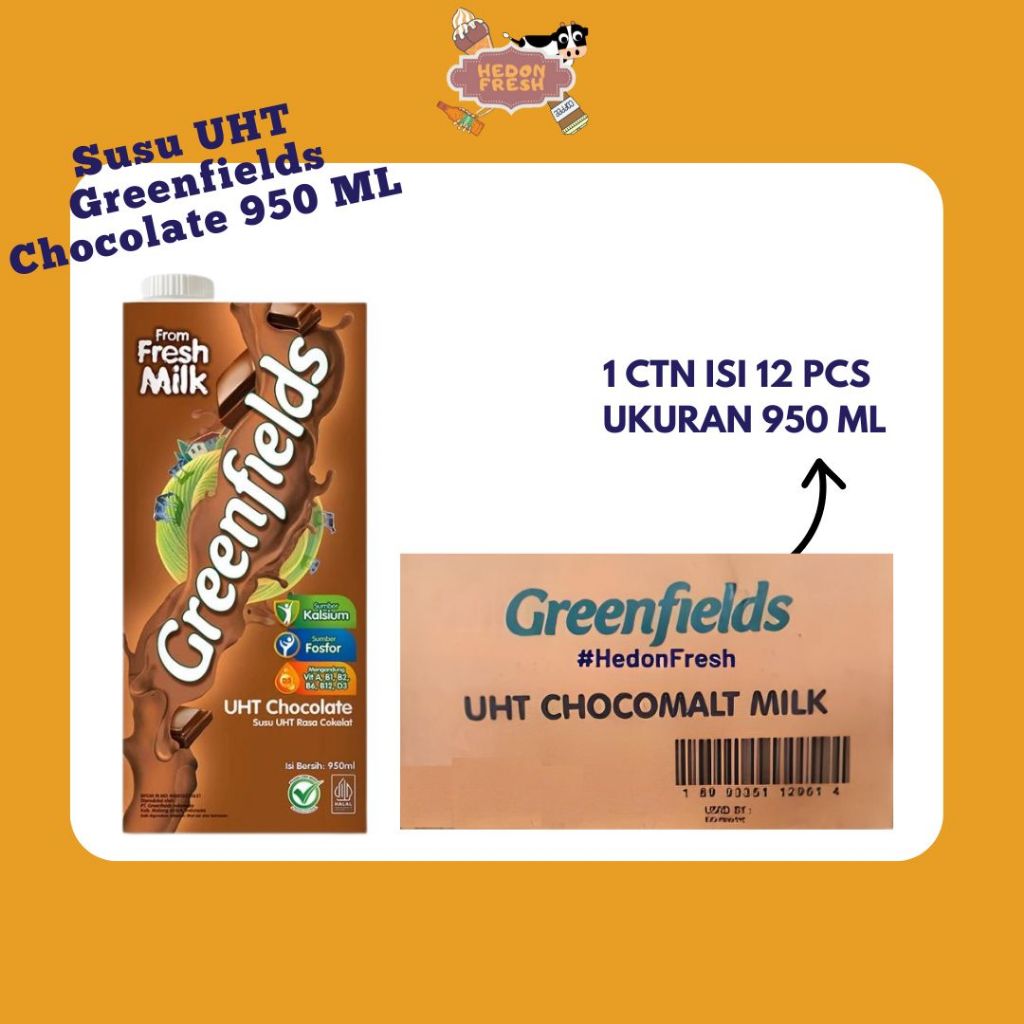 Susu UHT Greenfields Cokelat 1 Liter Karton/Dus