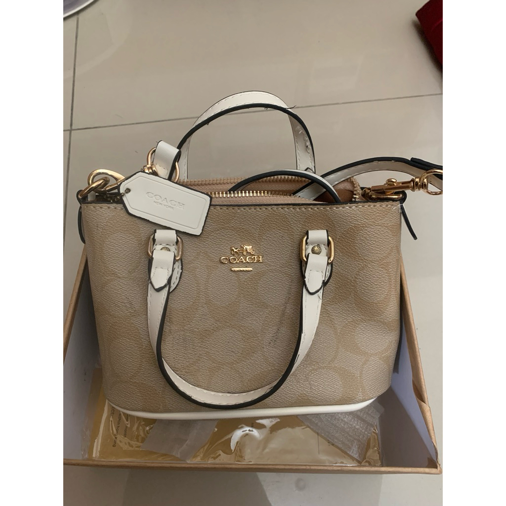 Preloved tas coach mirror putih full box