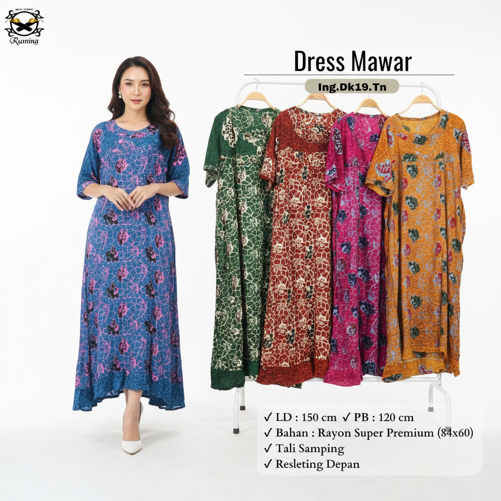 (LD 120 PB 125)) Dress MAWAR Batik Cap Daster Kancing Premium Rayon By Rumina Batik Pekalongan