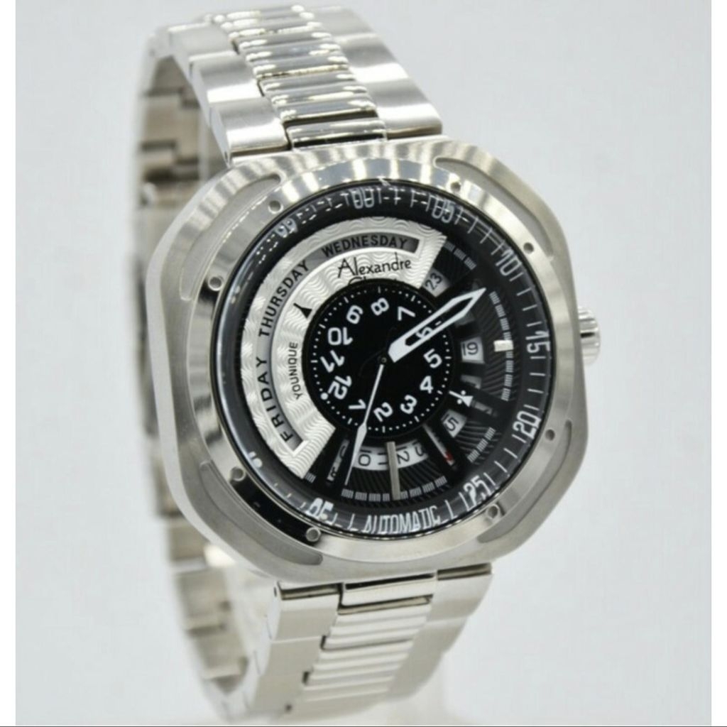 Jam Tangan Alexandre Cristie Pria - AC 3035 Silver Black HItam Original