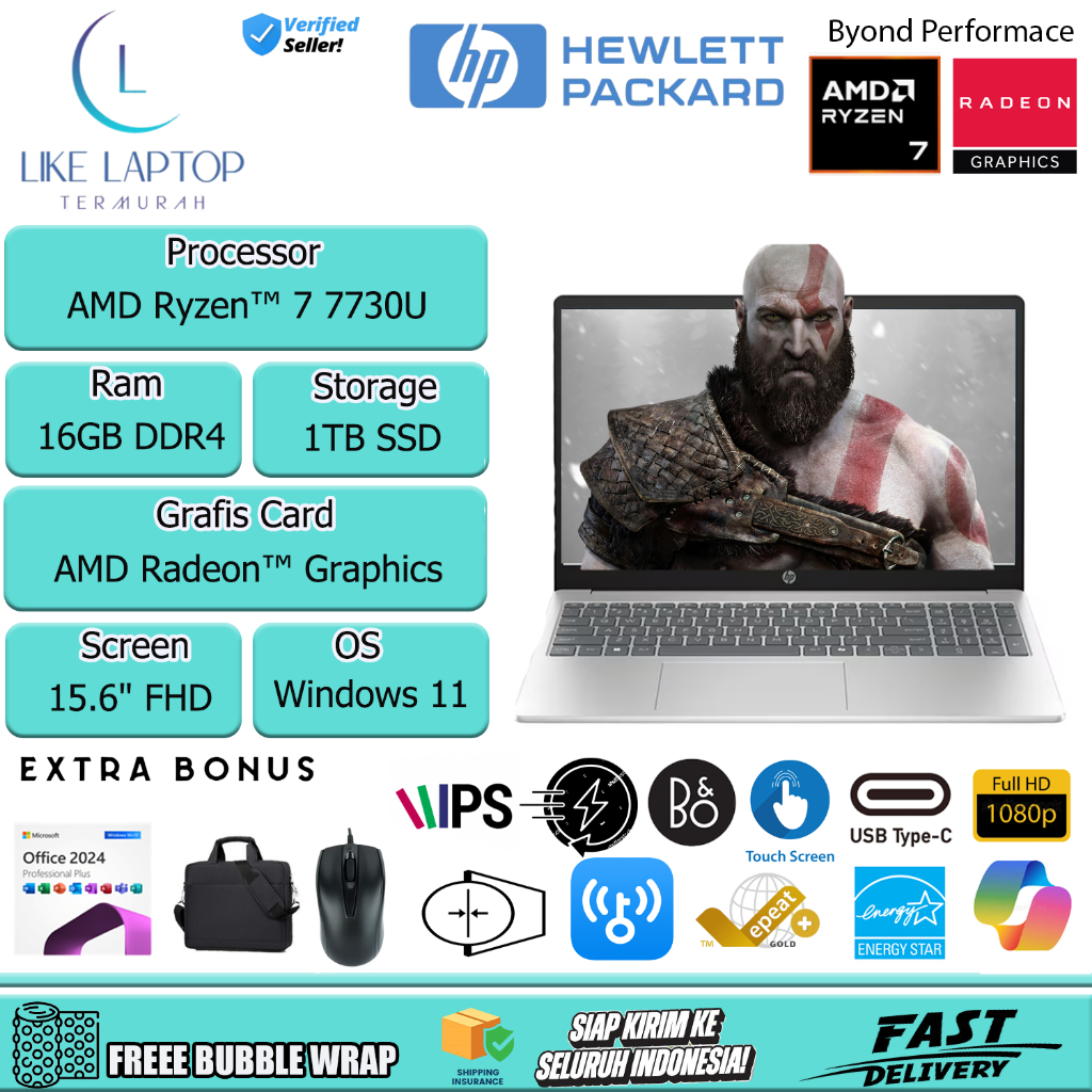 HP 15 Amd Ryzen 7 7730U 1TB SSD FHD IPS Touchscreen Windows 11 Office 2024 Silver