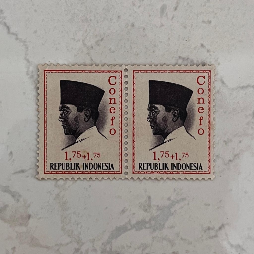 [Set 2 Lembar] Perangko Indonesia Kuno 1.75+1.75 Rupiah Soekarno CONEFO 1965 Mint - Stamp