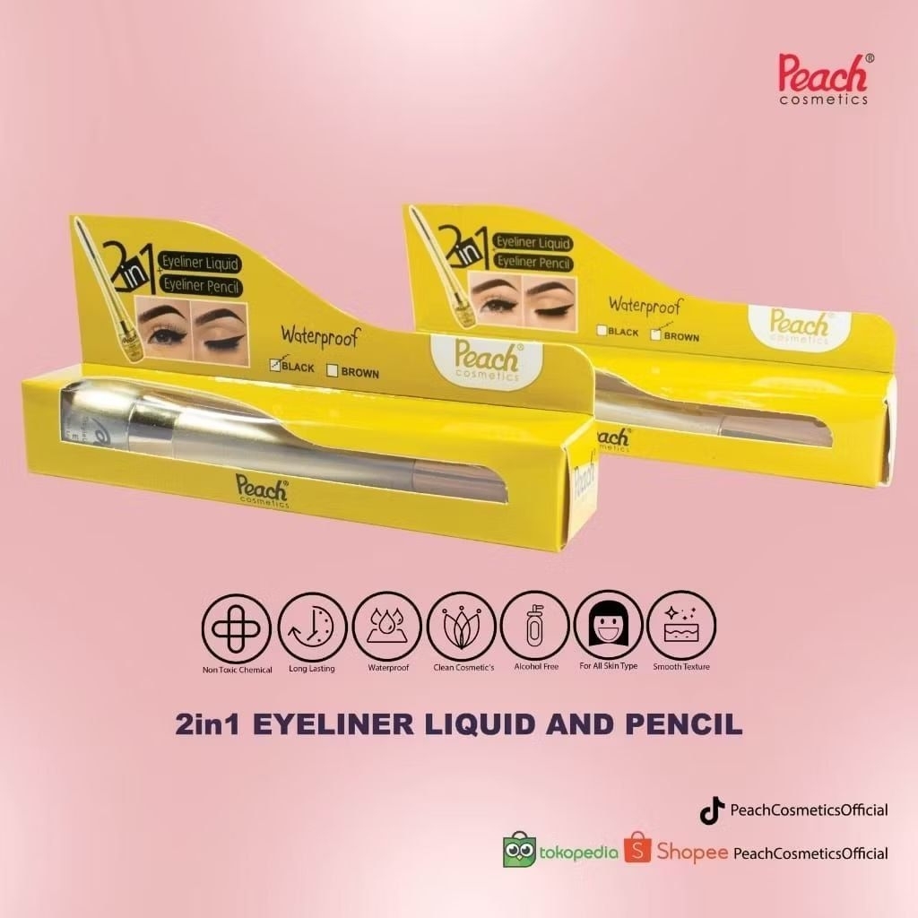 PEACH EYELINER LIQUID + EYELINER PANCIL WATERPROOF BLACK