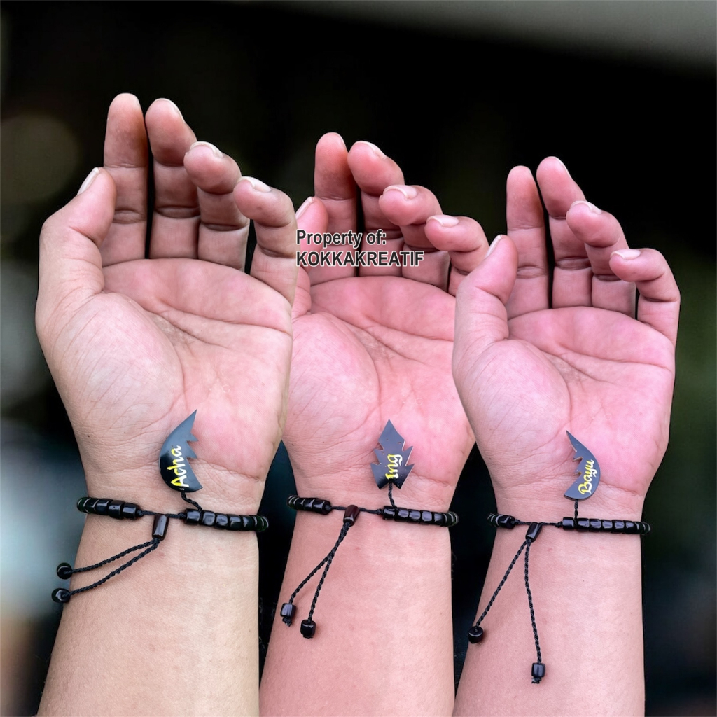 Gelang Sahabat Bertiga Love Belah 3 Gratis Ukir Nama - Couple Marjan Kayu Kokka Kaukah Asli Isi 3Pcs