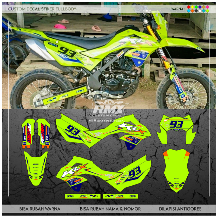 DECAL KLX 150 2023 FULLBODY (016) DEKAL STIKER KLX S SM SE 2024 2025 HITAM OREN, MERAH, KUNING, HIJA