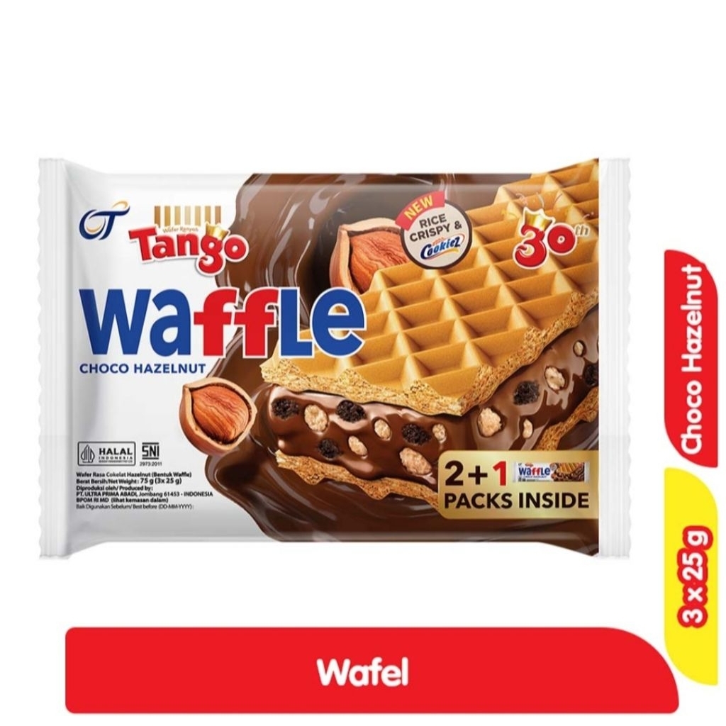 TANGO WAFFLE HANZELNUT COKLAT -  WAFFLE COOKIEZ 3 X 25 G