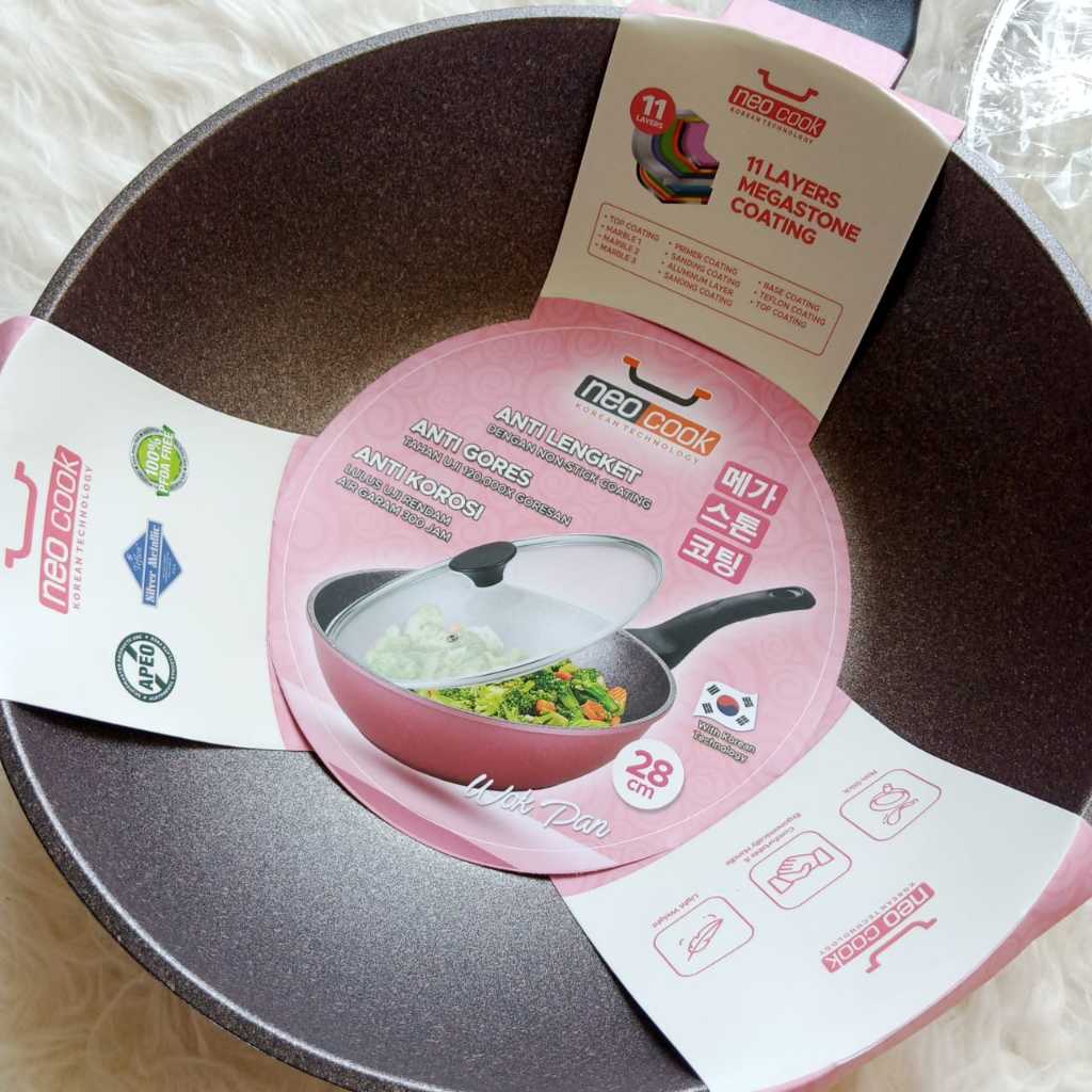 Neocook Wok Pan Wajan Anti Lengket 28 cm Megastone Coating