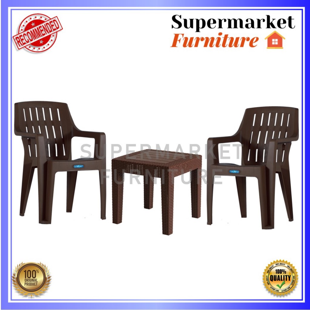 1 Set 2 Kursi Teras santai anyaman plastik Olymplast OL 507 + meja OCT-R olymplast / Meja OST-R Olym