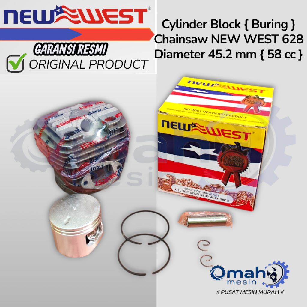 Cylinder Block Komplit Chainsaw New West 628 ORIGINAL / Buring Senso NEW WEST 628 New west Original