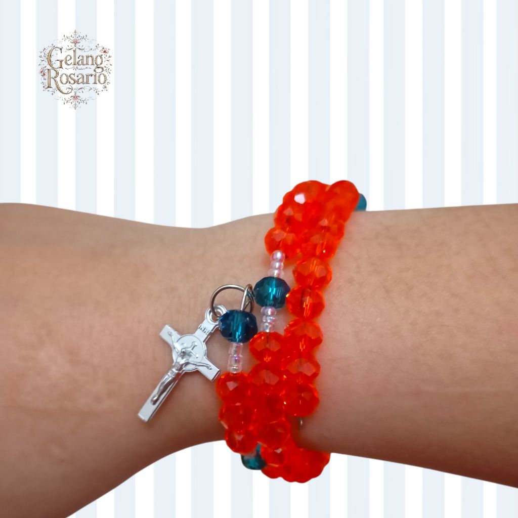 Gelang Rosario Sukacita Kawat Lilit Manik Crystal Warna Orange | Gelang Berdoa | Gelang Katolik | Ha
