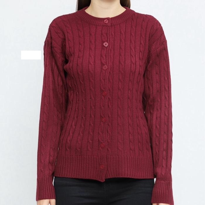 SHAFA Knitwear Cardigan Rajut Wanita Cable Kepang Kancing Bahan Premium