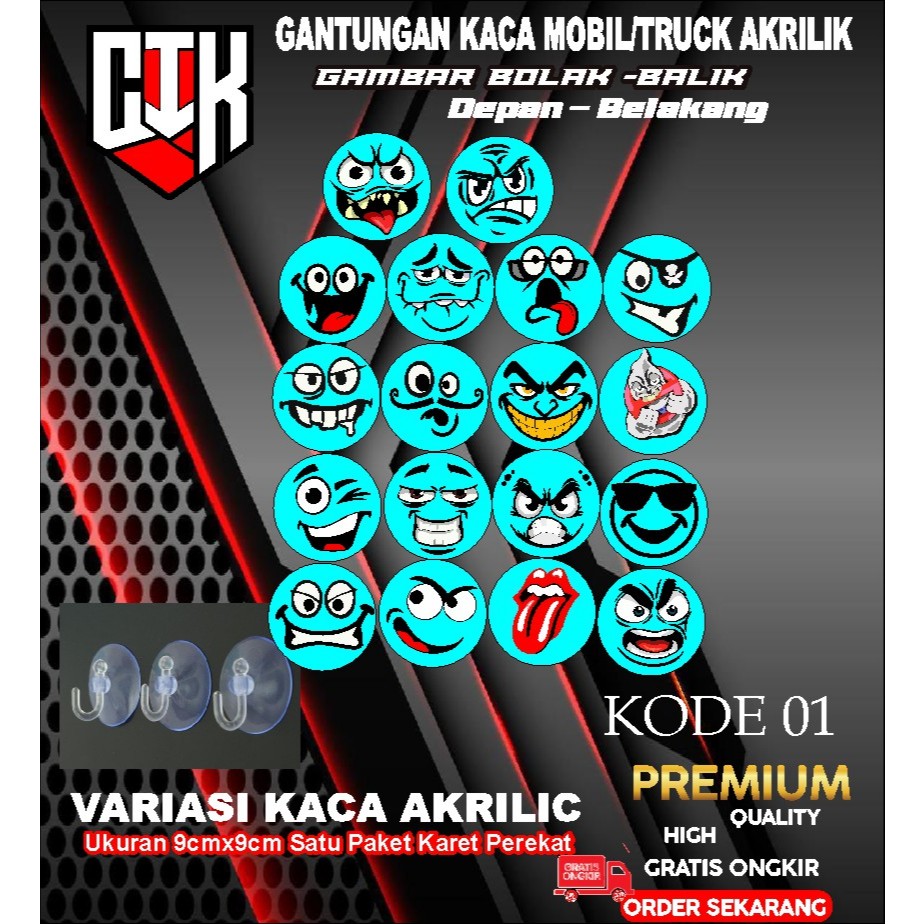 gantungan kaca akrilik/variasi gantungan kaca akrilik emot bulat 01