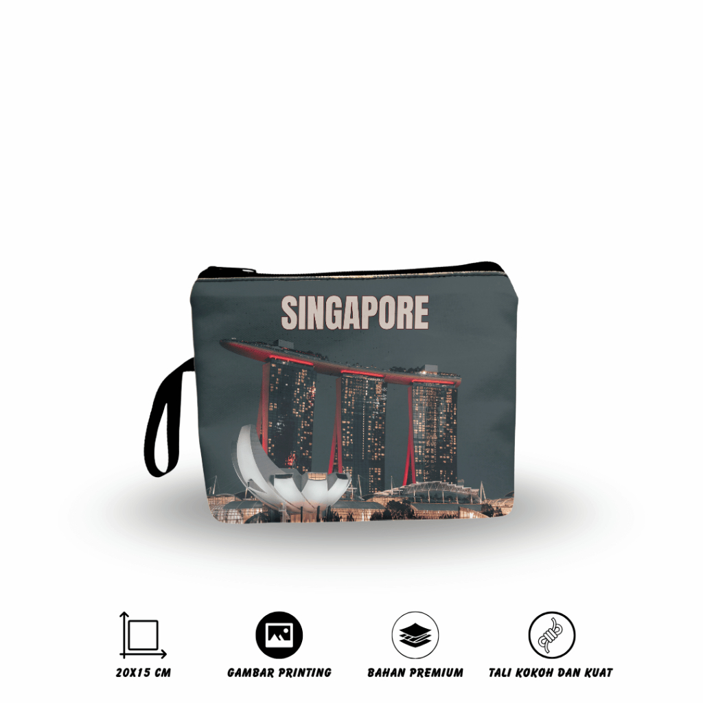 [ PROMO ] Souvenir Dompet Printing Pouch Koin Make up Kartu HP Motif Singapore/Dompet Oleh Oleh Sing