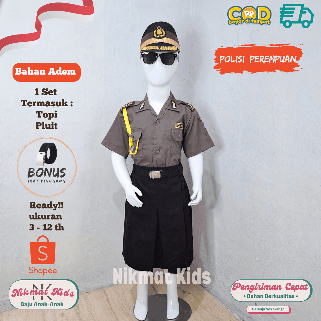Baju polisi anak perempuan kostum polwan polisi wanita anak perempuan seragam profesi anak tk paud