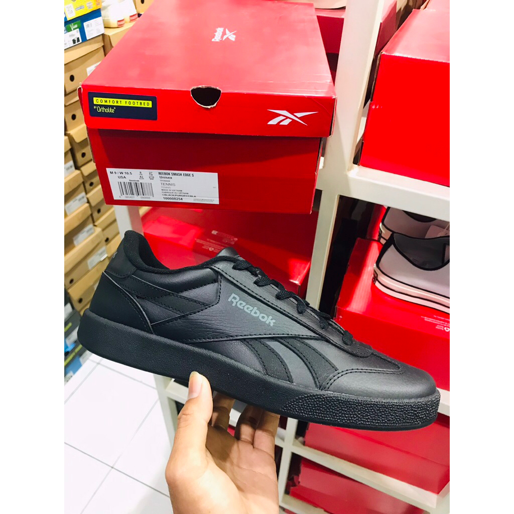 BIG SALE REEBOK SMASH  [100008241] ORIGINAL SEPATU HITAM/FULL BLACK/SEKOLAH/PRIA/SNEAKERS