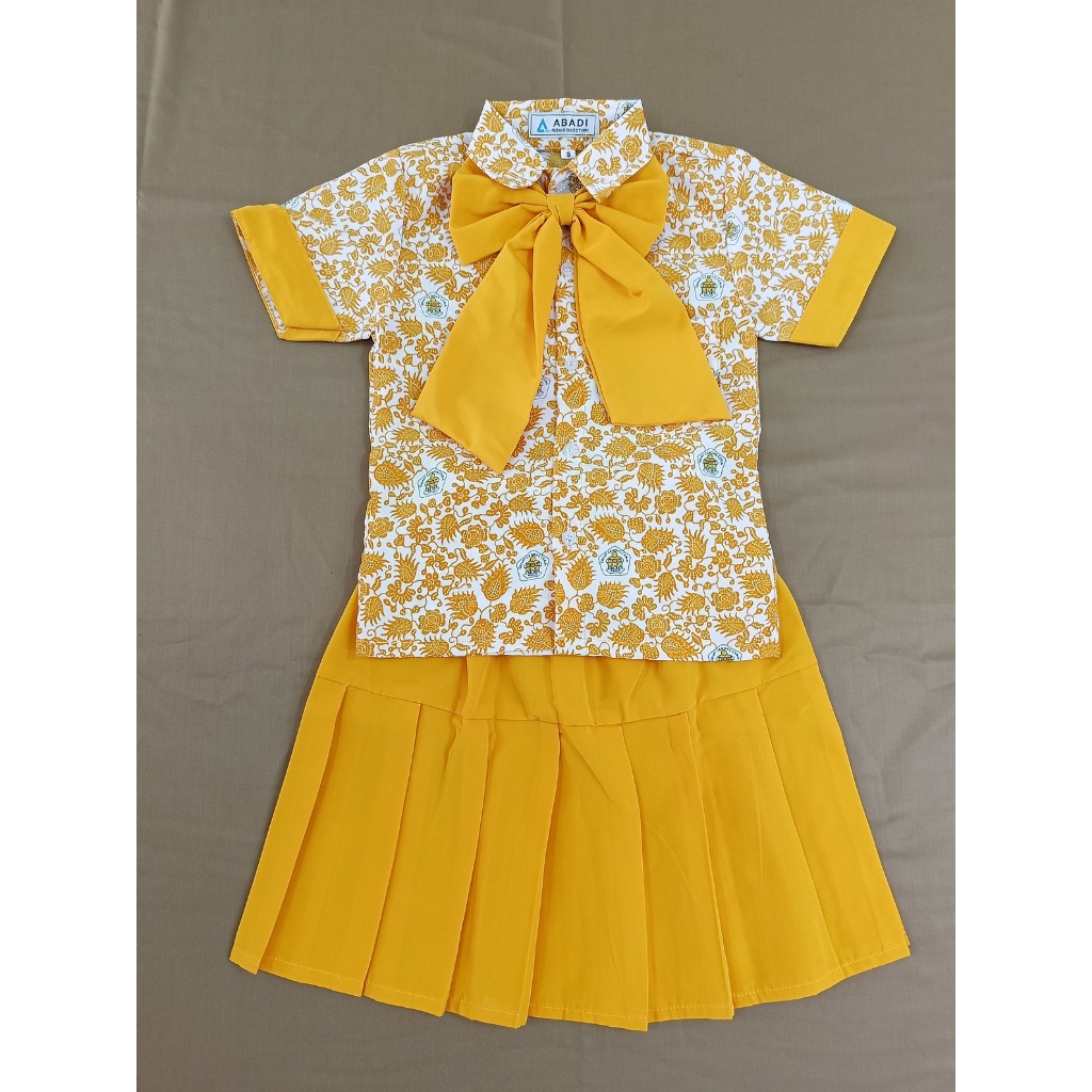 SETELAN SERAGAM PAUD SET BATIK TERATAI KUNING ANAK PEREMPUAN LENGAN PENDEK