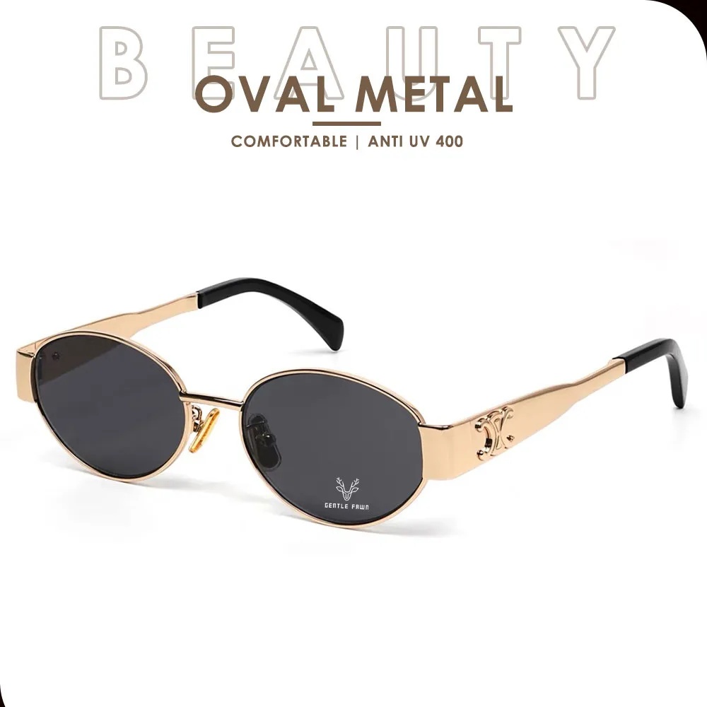 Frame Metal Plus Logo-Kacamata Fashion Hitam Korea Oval Viral Anti UV400 Wanita Pria