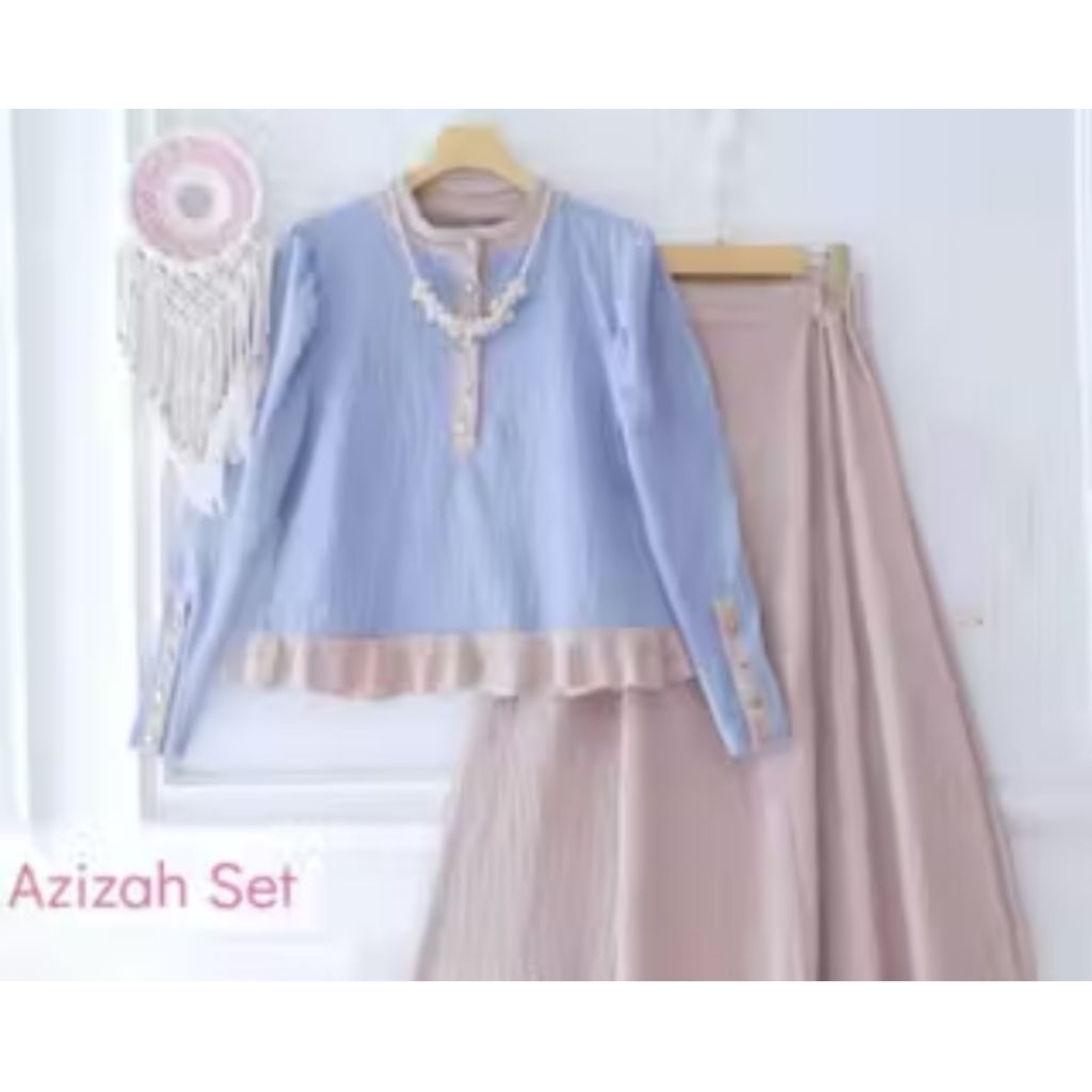 AZIZAH SET KIDS ( 7 TAHUN - 15 TAHUN ) ROK CRINCLE KANCING // SETELAN AZIZAH // SETELAN ROK KEKINIAN
